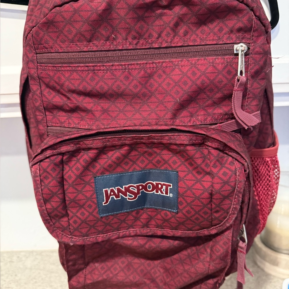 JanSport Burgundy Patterned Backpack